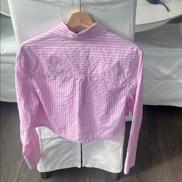 Bershka Pink & White Striped Button-Up Crop Shirt - Picture 3 of 16